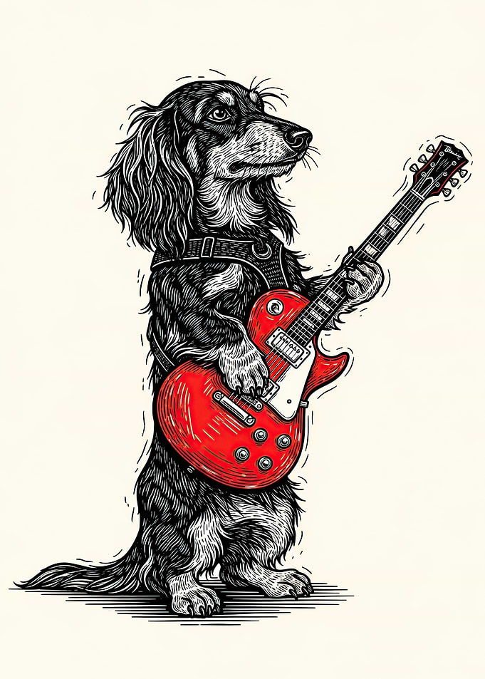 Dachshund Playing Guitar