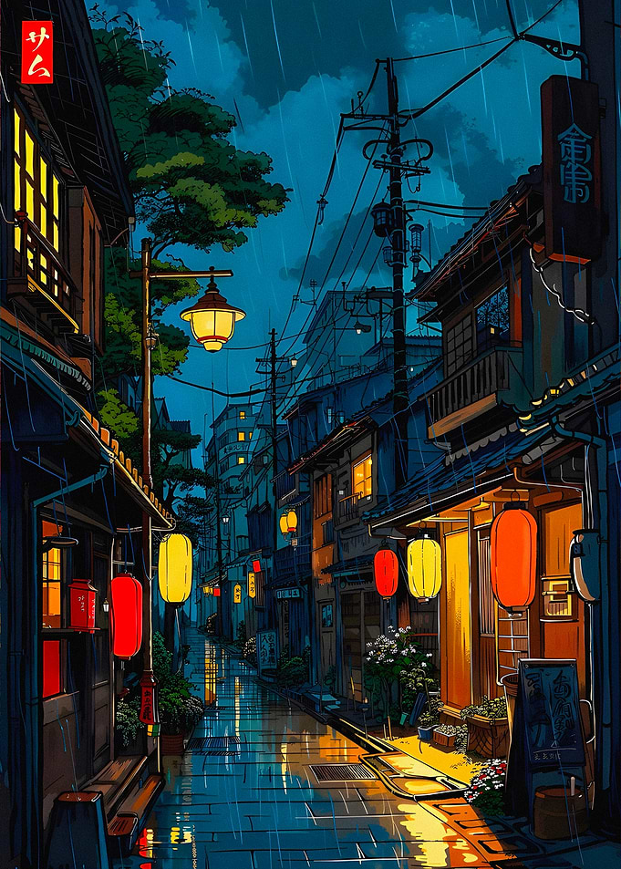 Rainy Japanese Street at Night