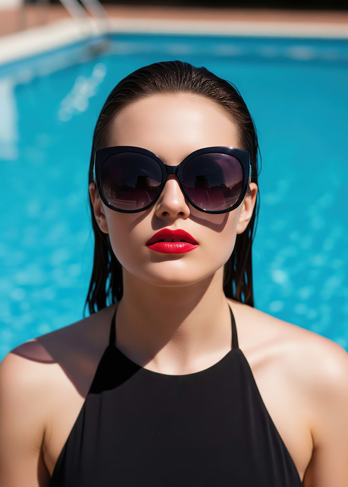 Woman in sunglasses by the pool