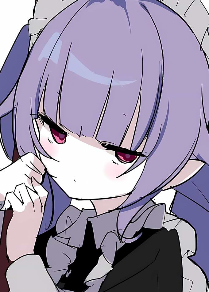 Anime Maid Girl with Purple Hair