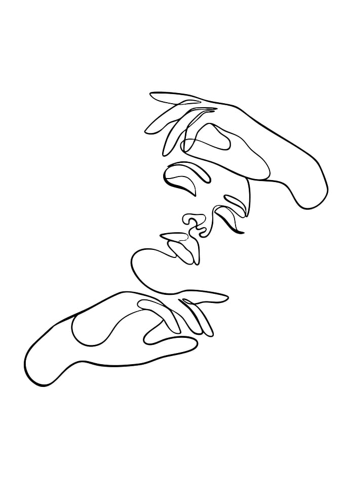 Minimalist Line Art Face and Hands