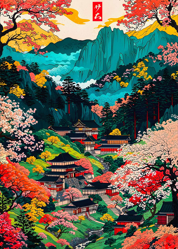 Vibrant Japanese Mountain Village