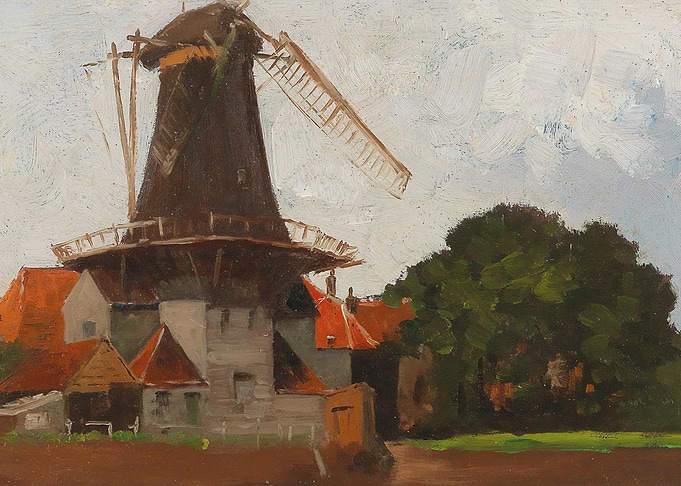 Windmill and Village Scene