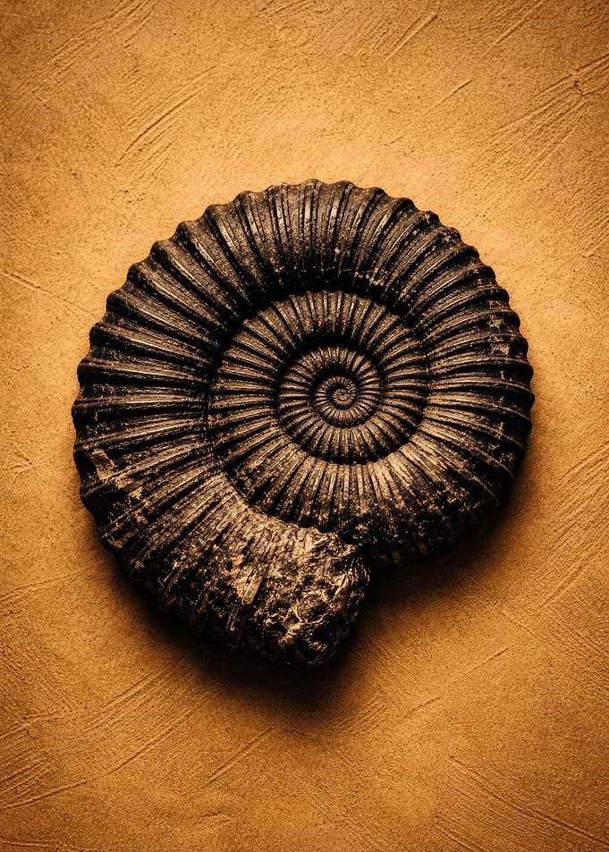 Ammonite Fossil on Textured Background