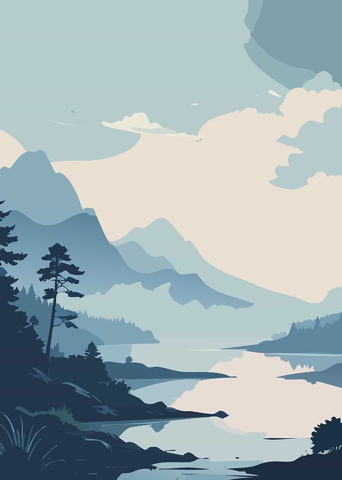 Misty Mountain Lake Landscape