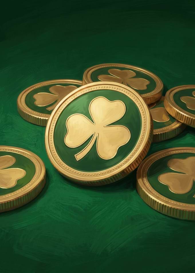 Gold coins with shamrocks