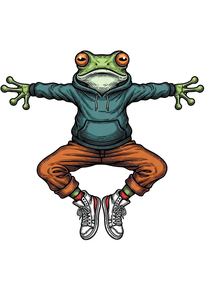 Anthropomorphic Frog in Hoodie and Sneakers