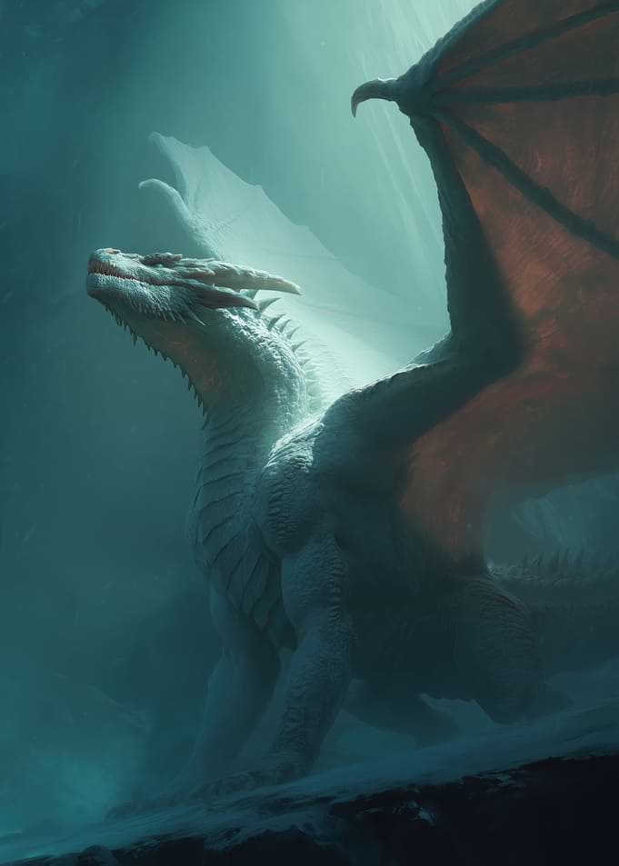 White Dragon in Misty Environment