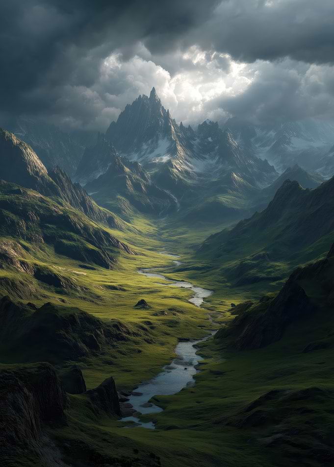 Dramatic Mountain Valley with River