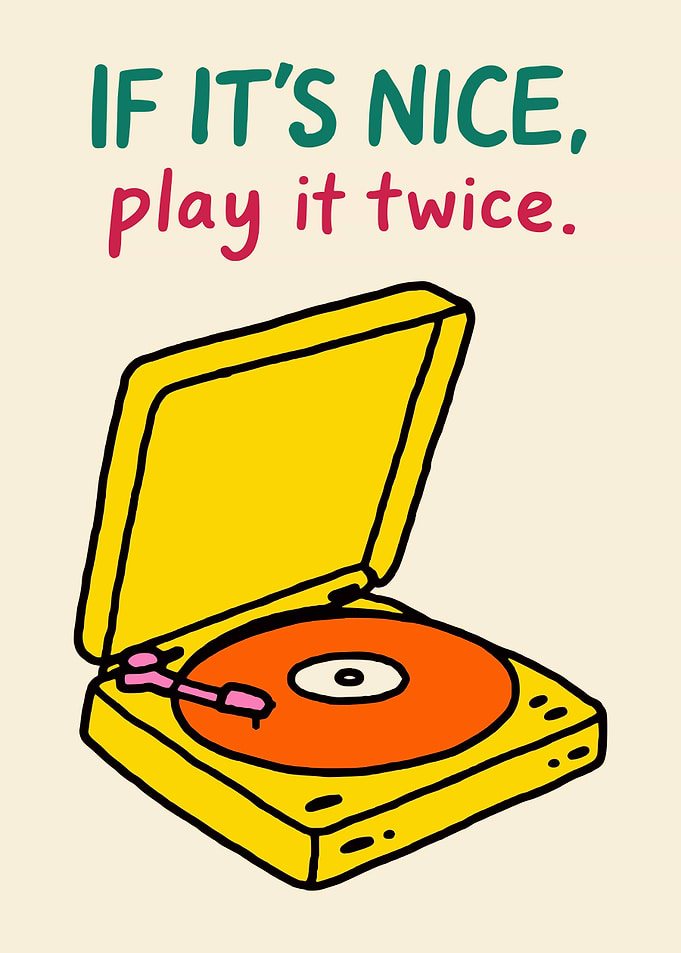 Retro record player with text