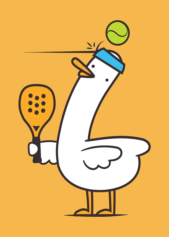 Cartoon Duck Playing Tennis