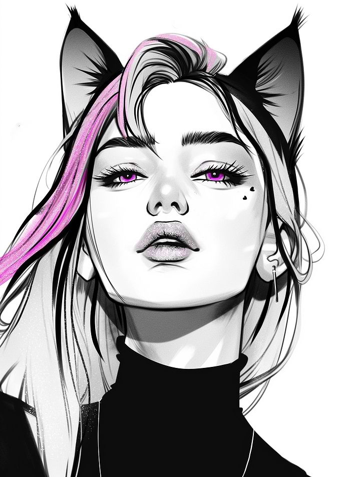 Anime-style cat girl portrait