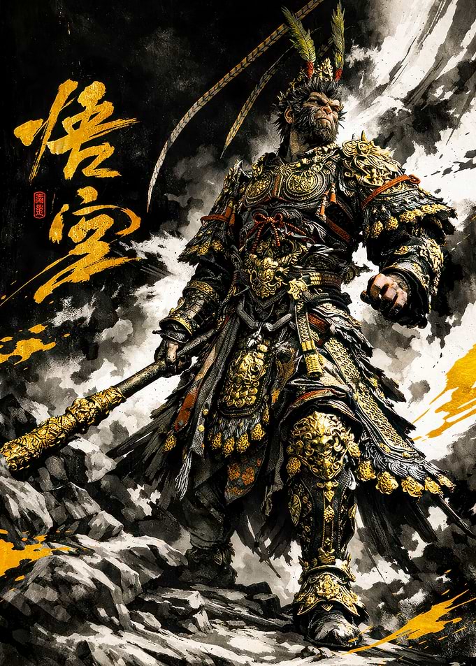 Warrior Monkey King with Golden Staff