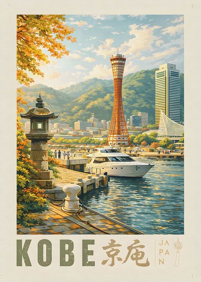 Kobe Cityscape with Port and Tower
