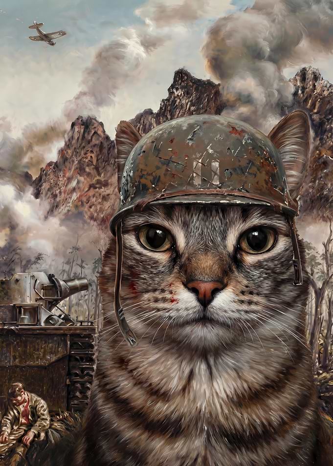 Cat Soldier in War Scene