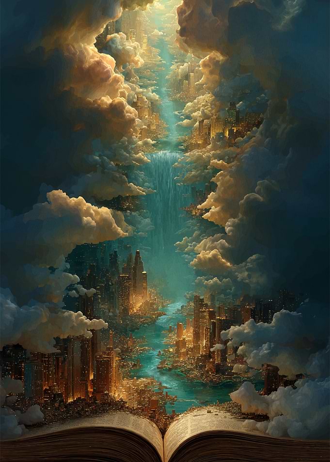 Fantasy Cityscape Emerging from a Book