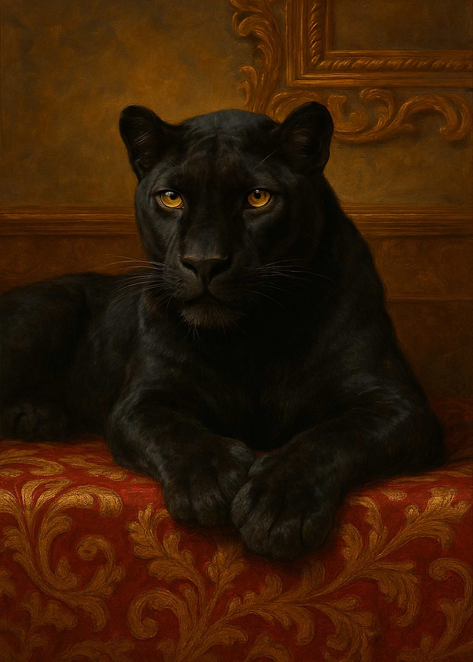 Black Panther Portrait on Ornate Couch