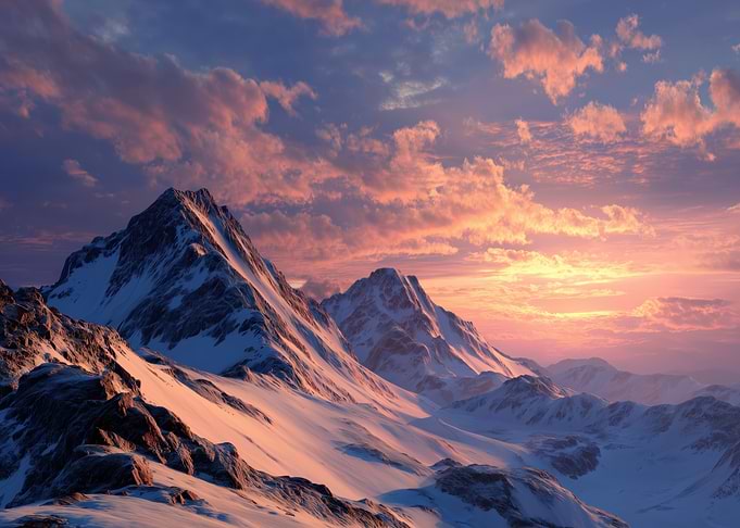 Snowy Mountains at Sunset