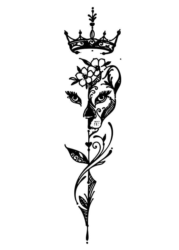Lioness Crown Floral Tattoo Design