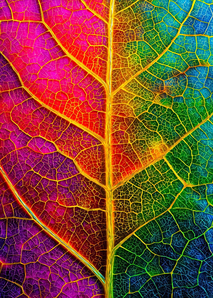 Vibrant Rainbow Leaf Skeleton Detail