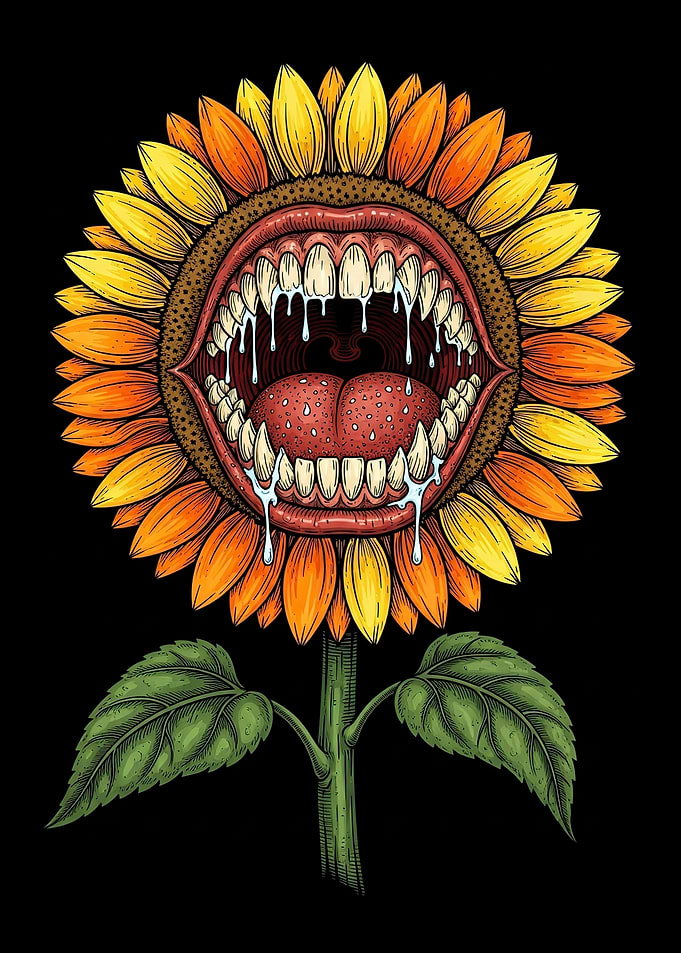Creepy Sunflower with Mouth and Teeth