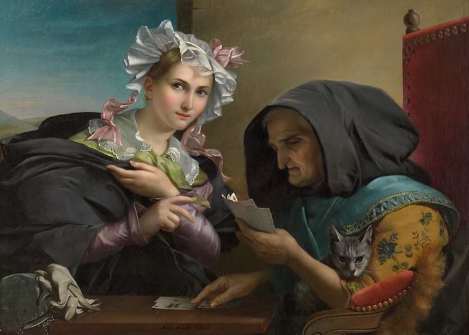 Fortune Teller with Young Woman and Cat