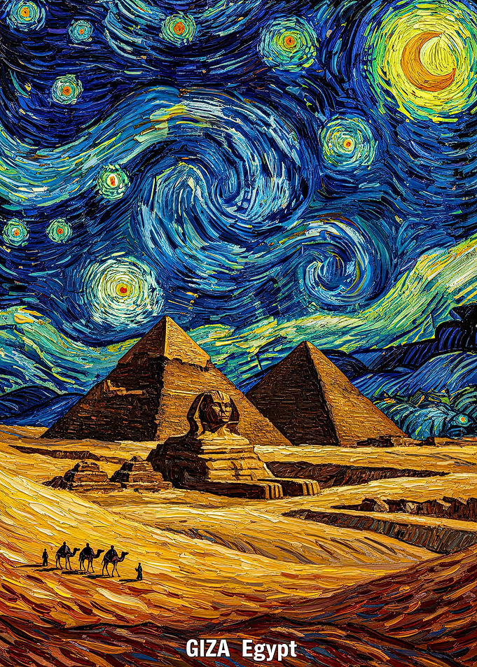 Starry Night Pyramids of Giza