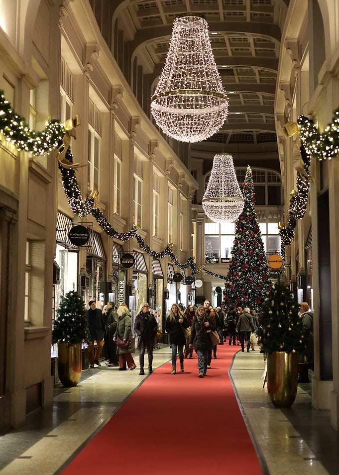 Christmas decorated shopping arcade