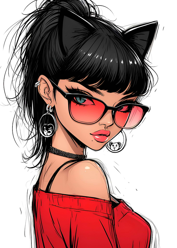 Anime Cat Girl with Red Sunglasses