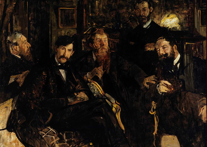 Group Portrait of Men in a Dark Room