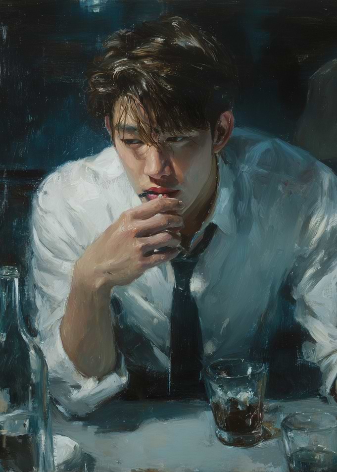 Man in White Shirt at Table