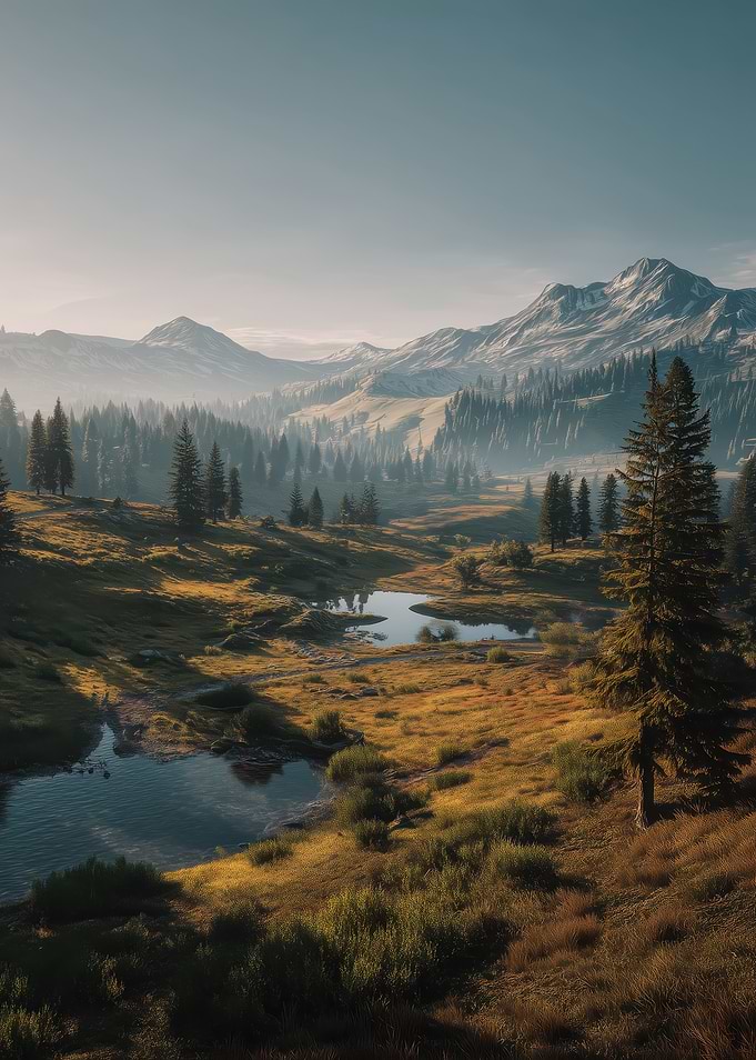 Misty Mountain Landscape with Lake