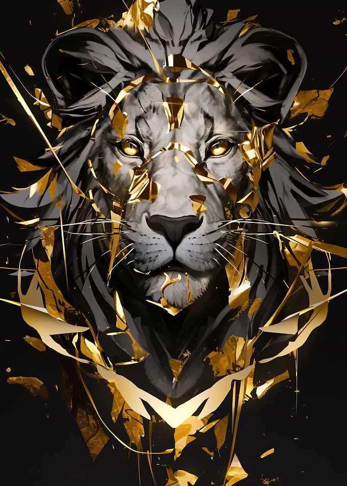 Golden Lion Abstract Art