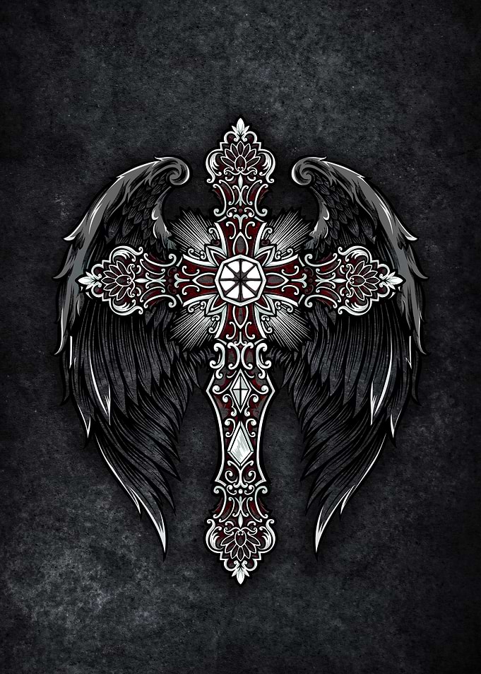 Gothic Angelic Cross with Wings