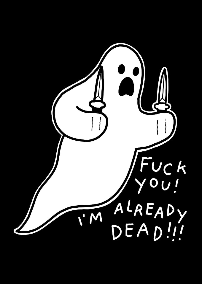 Ghost with Knives and Text