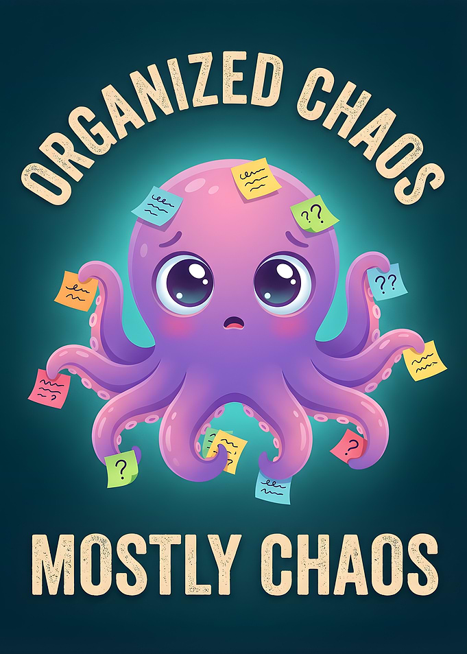 Organized Chaos Octopus with Sticky Notes