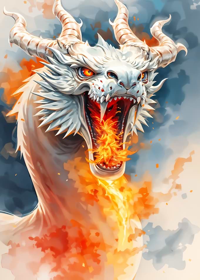 White Dragon Breathing Fire