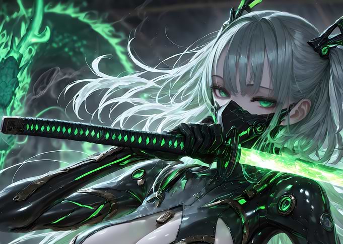 Cyberpunk Ninja with Glowing Katana