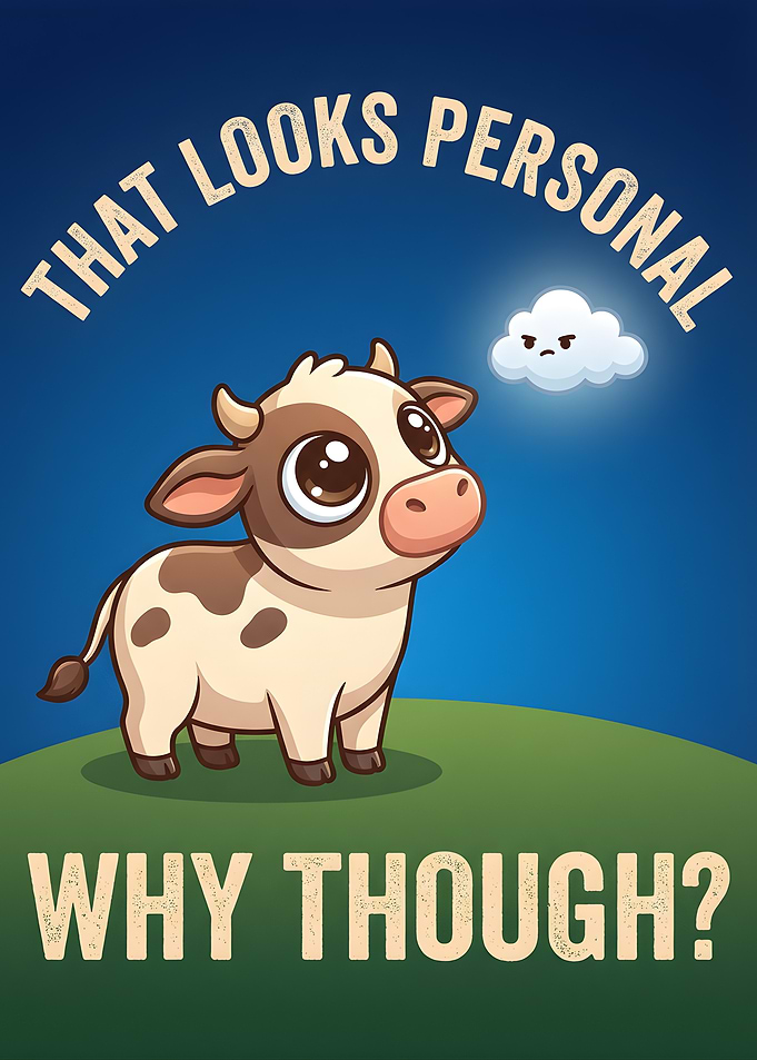 Cute Cow and Grumpy Cloud