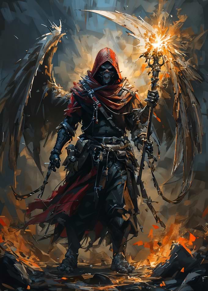 Dark Angel Warrior with Fiery Staff