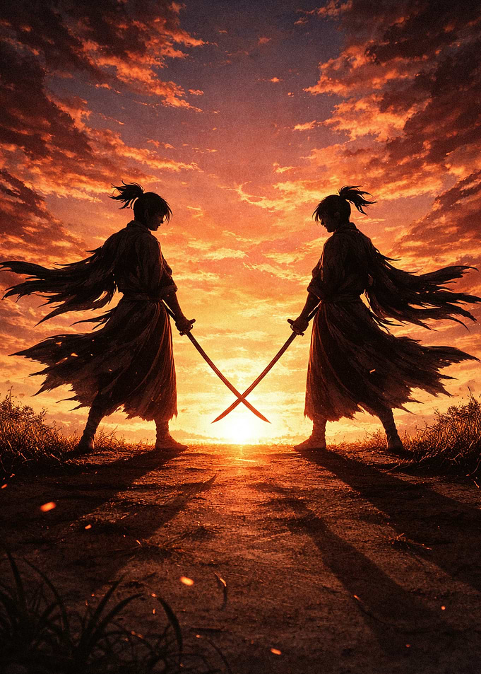 Samurai Duel at Sunset