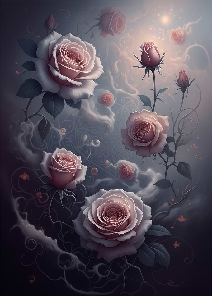 Dreamy Pink Roses in Mist