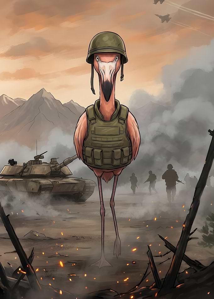 Flamingo Soldier in War Zone