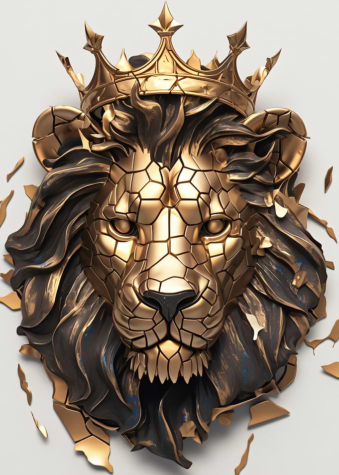 Golden Lion Head with Crown