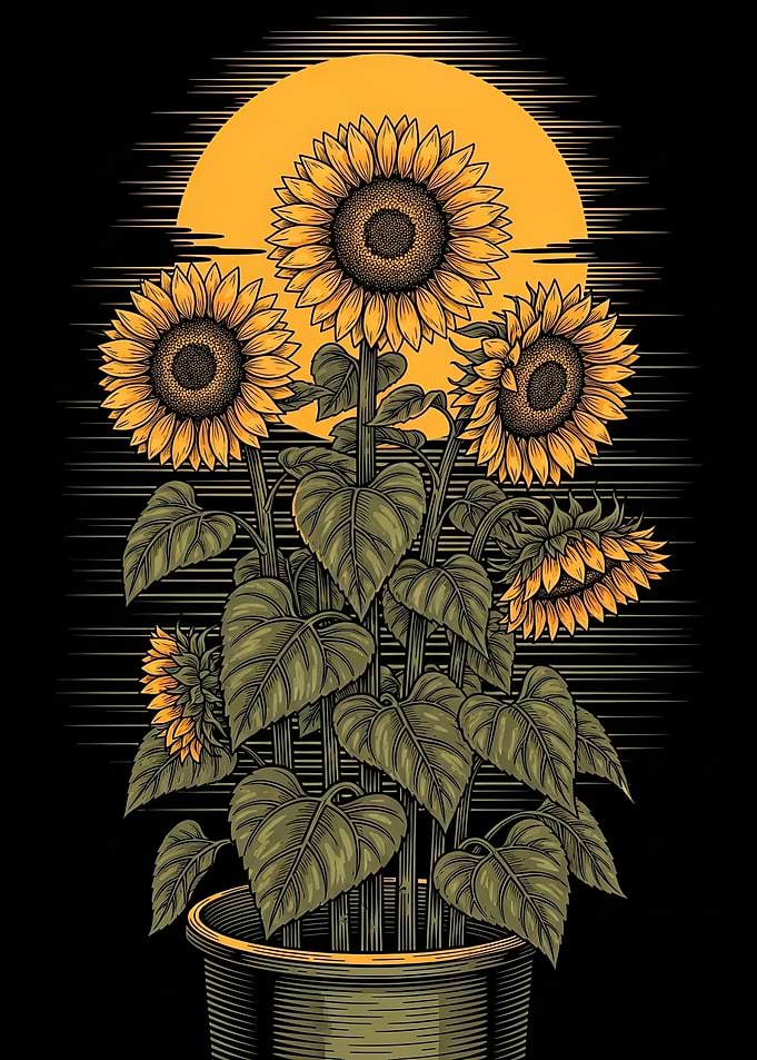 Sunflowers against a sunset