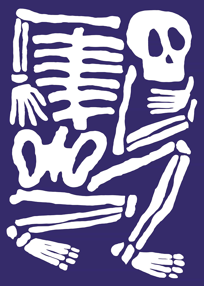 White Skeleton on Purple Background
