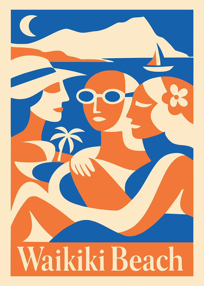 Waikiki Beach Vintage Poster