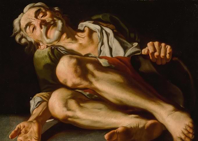 Painting of a sleeping old man