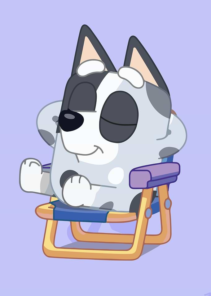 Bluey relaxing in a chair