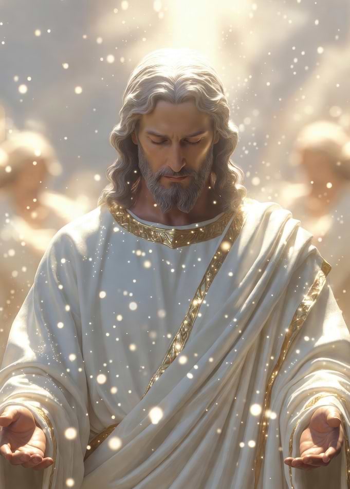Jesus Christ in White Robes with Angels